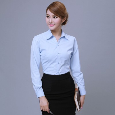 定制             長袖女士襯衫職業裝打底秋季工作服商務修身襯衣工裝大碼淺藍 臺山市襯衫定制