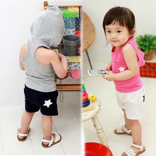 缺碼清倉 男女寶寶連帽運動裝夏季純棉兒童套裝短袖短褲套裝