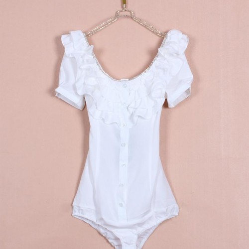 早秋新款 一件起批 女裝荷葉邊五分袖中袖OL通勤修身女式連體襯衫