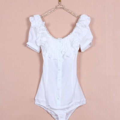 早秋新款 一件起批 女裝荷葉邊五分袖中袖OL通勤修身女式連體襯衫