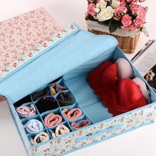 直銷15格蕾絲邊收納盒二合一長款有蓋內衣襪子文胸收納箱定制