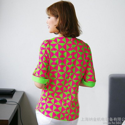 米勒娃七分袖襯衫雪紡衫 格子襯衫女 韓版雪紡衫短袖修身廠家批發