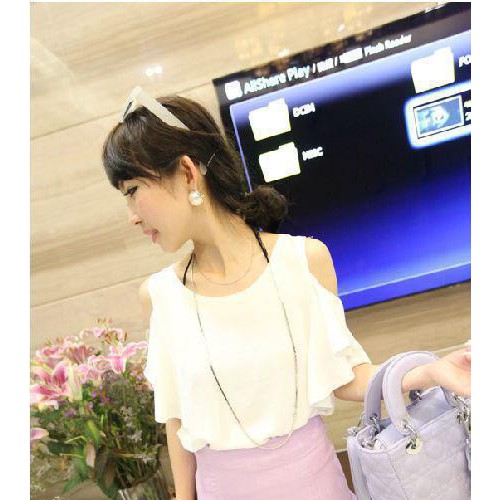 2013新款 韓版荷葉袖露肩雪紡衫 雪紡上衣 代理 一件代發