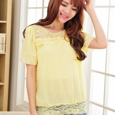 創(chuàng)意新款女裝韓版打底衫 圓領(lǐng)雪紡衫 短袖爆款雪紡衫 一件代發(fā)