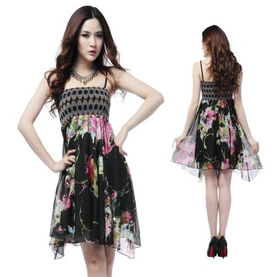 2013新款 品牌修身打底雪紡連衣裙 韓版大碼顯瘦性感嫵媚花吊帶裙