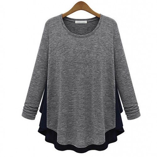 2014秋冬新款 時尚后背雙層雪紡拼接 長袖寬松溫暖優雅風休閑女式T恤