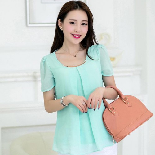 2014夏季 雪紡衫韓版大碼背心女裝修身短袖寬松上衣打底衫女代發(fā)