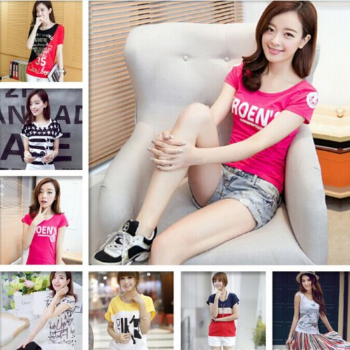 批發地攤衣服 女裝圓領 短袖t恤卡通印花T恤 便宜T