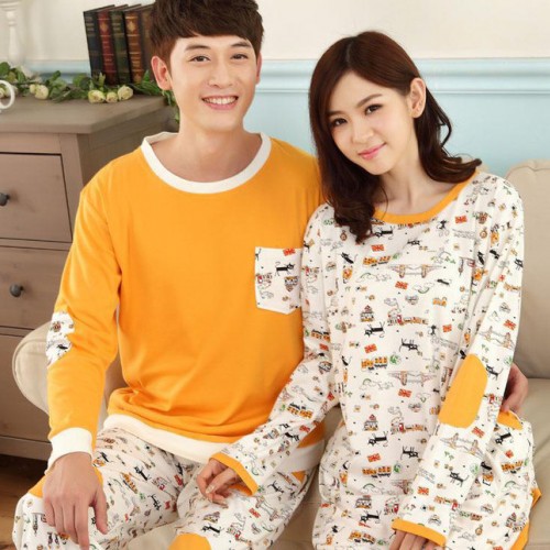 情侶睡衣套裝 春秋款女士純棉睡衣長袖卡通男士居家服一件代發