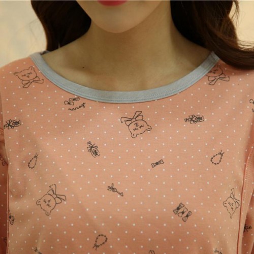 純棉孕婦裝睡衣套裝春秋款長袖圓點卡通月子哺乳衣居家服一件代發