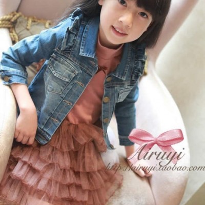 供應(yīng)星茹童裝星茹童裝童裝批發(fā)童裝春秋款韓版女童牛仔外套廠家批發(fā) 兒童開衫蕾絲花邊