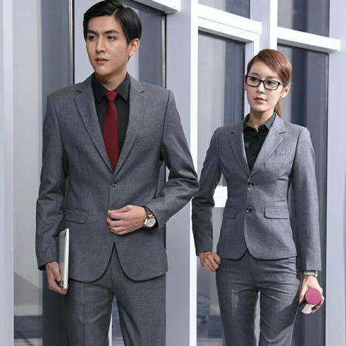 男女同款西裝男裝西服套裝 商務正裝男西服灰色修身定制