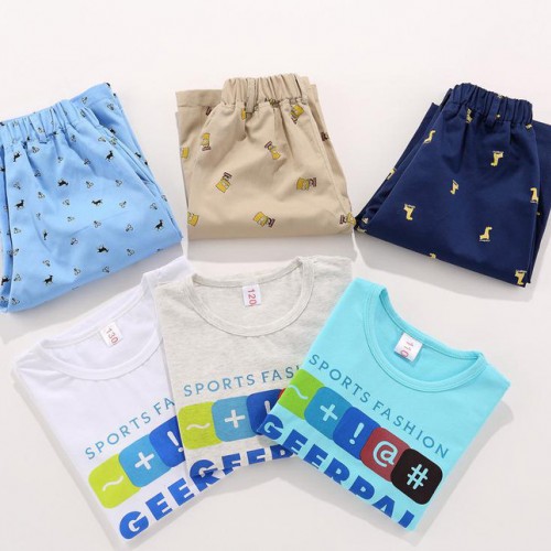 2017新款韓版童裝夏季男童中大童圓領短袖T恤套裝外貿原單