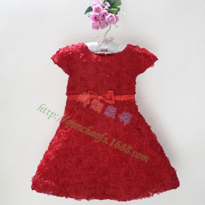 95折新款大紅色公主連衣裙兒童禮裙短袖兒童裝 H6878