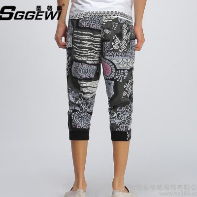 圣格威2015韓版男士七分褲亞麻休閑褲 非主流哈倫褲子7分褲潮男褲