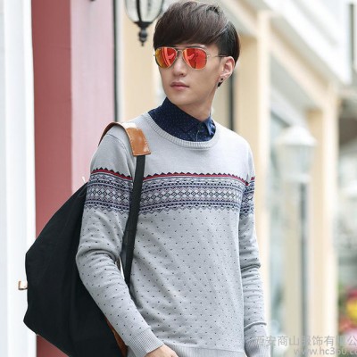2014秋裝韓版提花針織衫個性圓點民族風男式毛衣爆款毛衫男毛衣