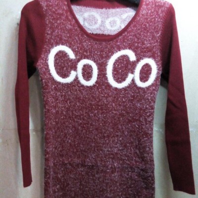 2014新款顯瘦韓版圓領提花圖案女裝中長款打底衫套頭寬松厚型毛衣