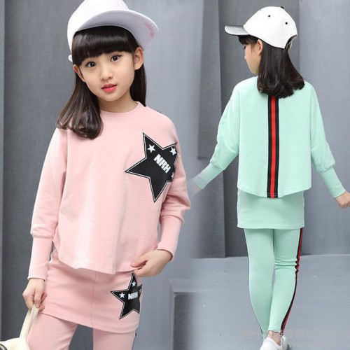 2017新款韓版童裝春款中大女童**衫套裝褲子假兩件五角星兩件套