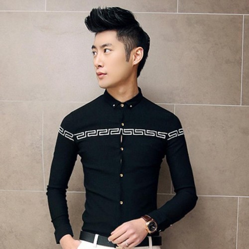 2015春裝新款男裝男士提花休閑襯衫幾何圖案男式商務襯衣修身