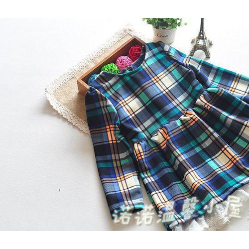 免費代理 童裝一件代發2014秋裝新品經典大方格蕾絲邊娃娃連衣裙