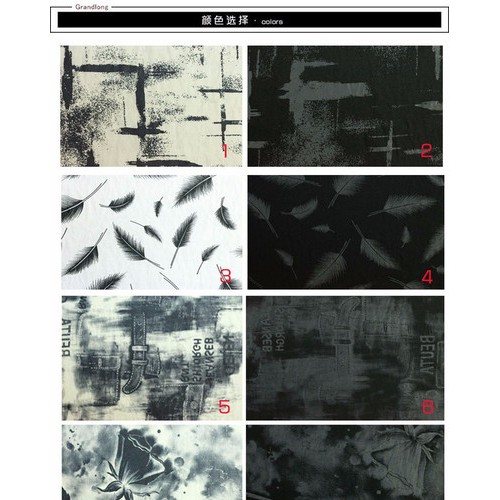 廣德隆 印花175 YH175 TR仿麻感底布春夏印花面料 黑白灰玫瑰青春羽毛大花 時(shí)尚潮流個(gè)性襯衣褲子外套襯衣夾克