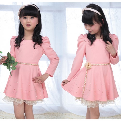 雙十一春秋韓版10歲女童裝中大童荷葉邊雪紡長袖腰帶花裙子連衣裙