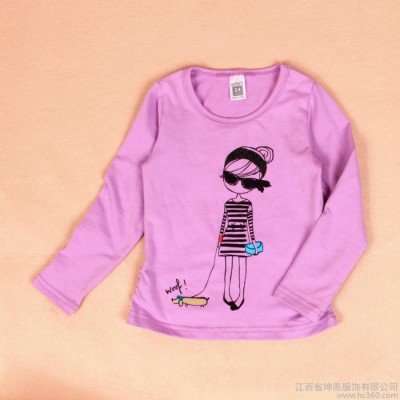 2014年Carter‘s品牌童裝外貿原單1-7歲中小童童裝春童打底衫，女童純棉彈力可愛娃娃圖案紫色長袖T恤衫秋季上衣兒