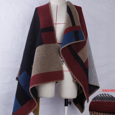 羊絨圍巾 秋冬新款歐美高端定制百搭圍巾復(fù)古格子圍巾**