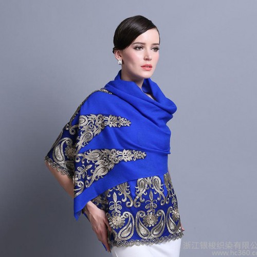 2015 圍巾 羊毛繡花披肩 刺繡金絲圍巾 **披肩