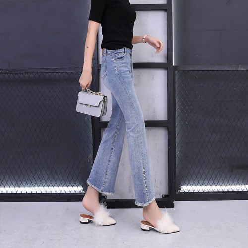 2017新款秋季九分牛仔喇叭褲 時尚彈力修身顯瘦中腰牛仔褲女
