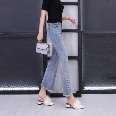 2017新款秋季九分牛仔喇叭褲 時尚彈力修身顯瘦中腰牛仔褲女