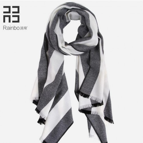 潤帛 黑白歐美條紋羊毛圍巾 秋冬季超大2015新款時(shí)尚百搭披