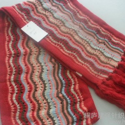 韓版 晴綸針織提花挑孔流蘇圍巾