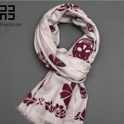 潤帛 黑色骷髏頭羊毛圍巾披肩 女士秋冬季時(shí)尚百搭2015新款