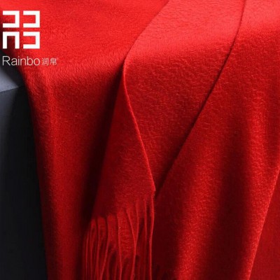 潤帛高端定制 加厚紅色cashmere純山羊絨圍巾披肩兩用秋