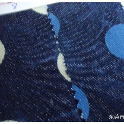 全棉牛仔布印大圓點面料 彈力牛仔印花布