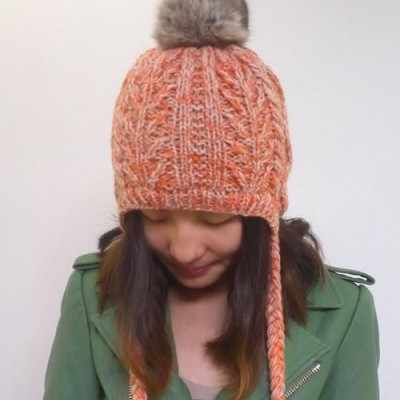 兔毛皮草手工編織毛線帽護耳帽大毛球帽子圍巾套裝