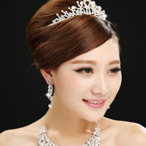 新娘飾品婚紗配飾套鏈皇冠結婚頭飾三件套婚慶影樓韓式套裝項鏈