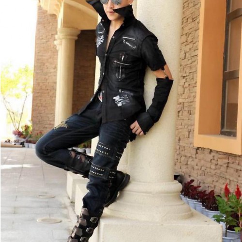 2014秋季韓版牛仔褲非主流金屬鉚釘蒸汽男褲P=K-104-