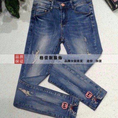 春秋冬裝16新款韓版修身長袖破洞情侶外套牛仔衣褲