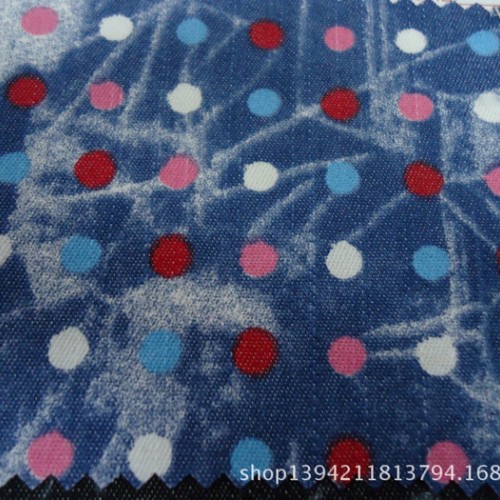 棉彈力斜紋印圓點面料 彈力仿牛仔印花面料 彈力扎花圓點牛仔布