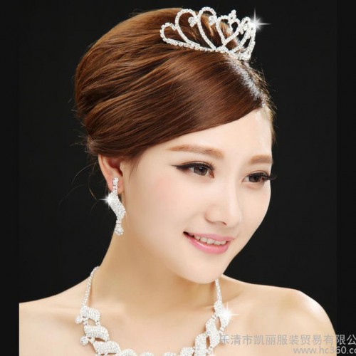 新娘飾品水鉆項鏈耳環皇冠頭飾三件套裝婚紗禮服配件結婚配飾