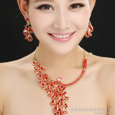 新娘頭飾項鏈耳環皇冠三件套**鳳凰奢華套裝婚紗禮服配飾