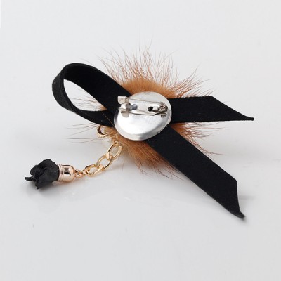 韓版胸針小商品蝴蝶結仿珍珠絨毛頭飾優雅胸花服飾胸針有光澤