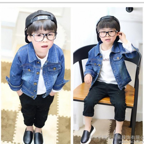 米鼠店2016春季男童牛仔外套兒童夾克外套織里童裝城四季