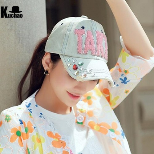 帽子女士夏季出游韓版水鉆牛仔鴨舌帽遮陽帽 防曬帽 棒球帽