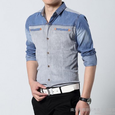 春秋裝新款長袖襯衫修身外套男士韓版牛仔襯衣潮