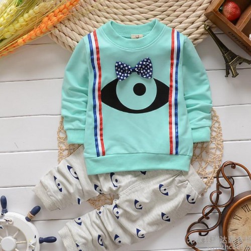 免費代理 童裝一件代發韓版秋款童裝 男女童長袖童套裝眼睛領結款