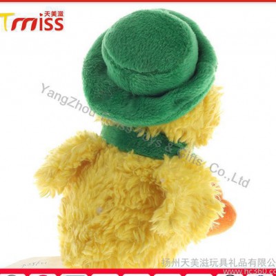 定做毛絨玩具坐姿小黃鴨 青色禮帽領結鴨 地攤爪機玩具毛絨公仔