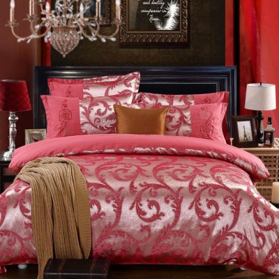 爆款貢緞提花婚慶結(jié)婚大紅全棉刺繡四件套天鵝絨單品被罩